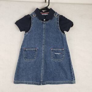 Tommy Hilfiger Girls 3T‎ Polo Layered Jean Jumper Dress Blue Denim Retro 90s